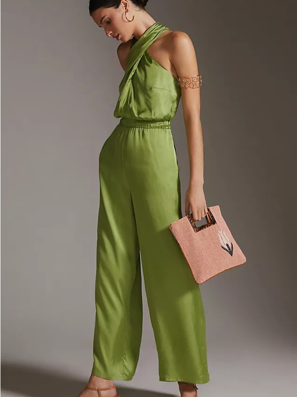 Women’s Anthropologie/DOLAN Green Satin Halter Jumpsuit Size: S